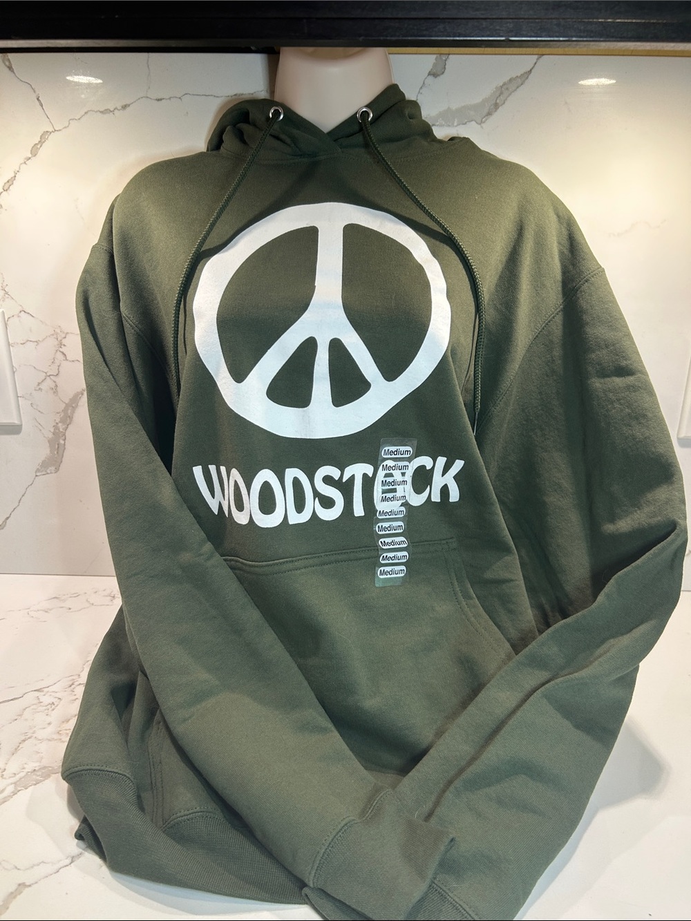 Woodstock Peace Sign Hoodie in Olive Green